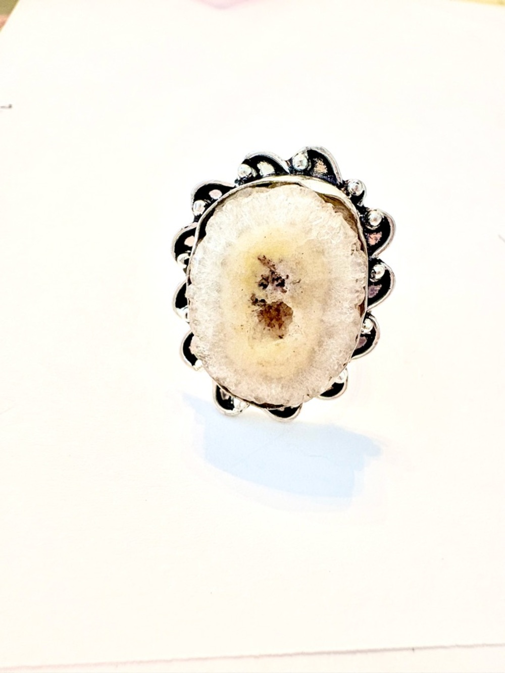 Beautiful,  1 inch, Solar Quartz , 925 marked ring  size 7 1/2